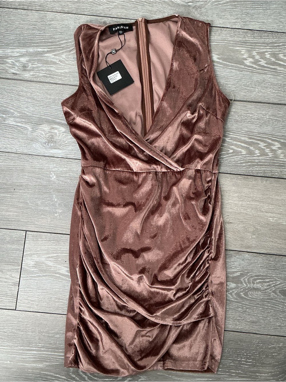 NWT Parisian Velour Bodycon Mini Dress in Mocha size 8
